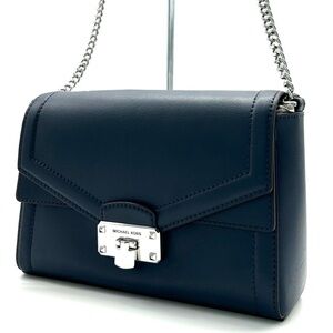 Michael Kors Kinsley leather Medium shoulder Flap Crossbody Bag Navy Blue